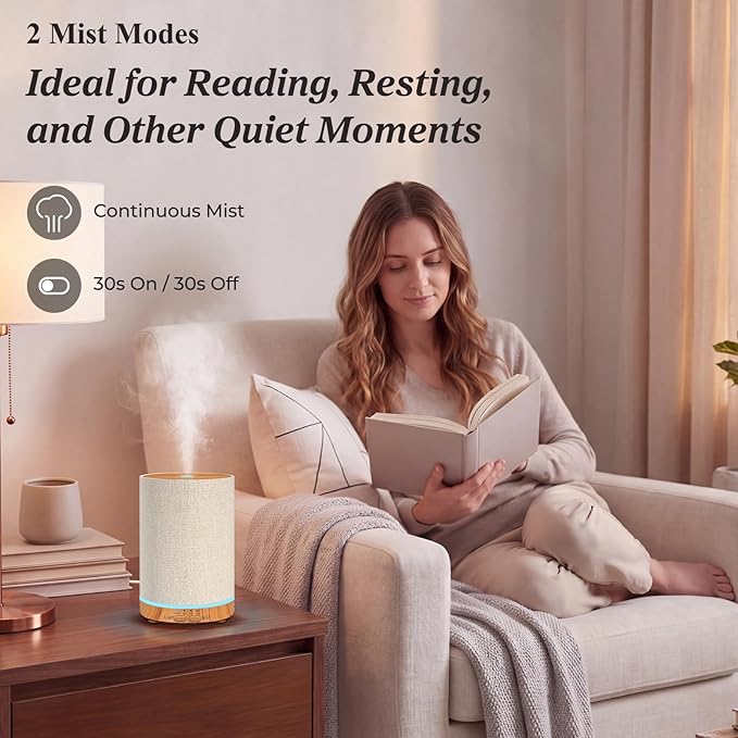 URPOWER 100ML Essential Oil Diffusers for Home with Linen Cover 7 Color Changing Lights, Timer & Auto-Off Scent Diffuser Oil Machine Humidifier Aromatherapy Air Diffusers for Bedroom, Office