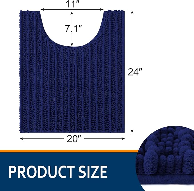 Smiry Bathroom Toilet Rugs U Shaped 24x20, Extra Soft Absorbent Non Slip Rubber Backing Chenille Contour Bath Rugs for Toilet, Machine Washable Contoured Bath Mats, Navy Blue