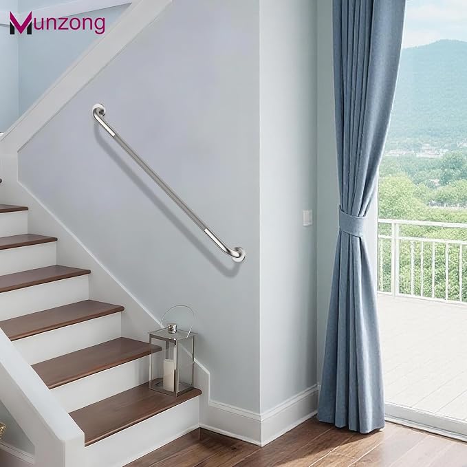 3 Pack Commercial Handicap Grab Bars Bundle, Munzong 18" 36" 42" Brushed Nickel Bathroom Grab Bar for Shower, 1.25" Diameter Anti Slip Bathroom Balance Bar,Safety Hand Rail for Elderly Injury Senior