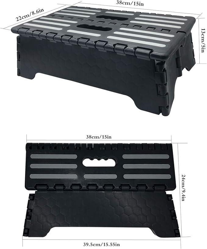 5 inch Portable Folding Step Stool - Safe & Stable, Foldable Stepping Stool for Car, Bathroom, Bedroom, Step Stools for Elderly & Adults (Black)