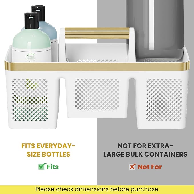 BYUNER Portable Cleaning Caddy & Shower Basket: Hard Plastic Caddy Organizer with Handle, 4 Divided Compartments, All-Side Drainage for Bathroom, Dorm & Utility, College Dorm Room Essentials