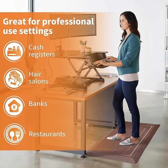 UKISS 9/10"" Extra Thick Cushioned Anti Fatigue Kitchen Mat, Waterproof High Density Foam Standing Desk Mat, Non-Slip Ergonomic Comfort Mat for Kitchen, Office,Workstation (Brown, 20" X 32")