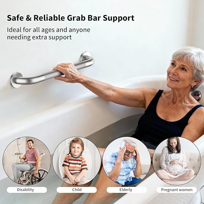 Shower Grab Bar 24 Inch, iHansee Brushed Nickel Bathroom Grab Bar w/Anti-Slip Knurled Grip, Stainless Steel Safety Handicap Bars, Wall Mounted Balance Support Handrail Bath Handle for Senior Elderly