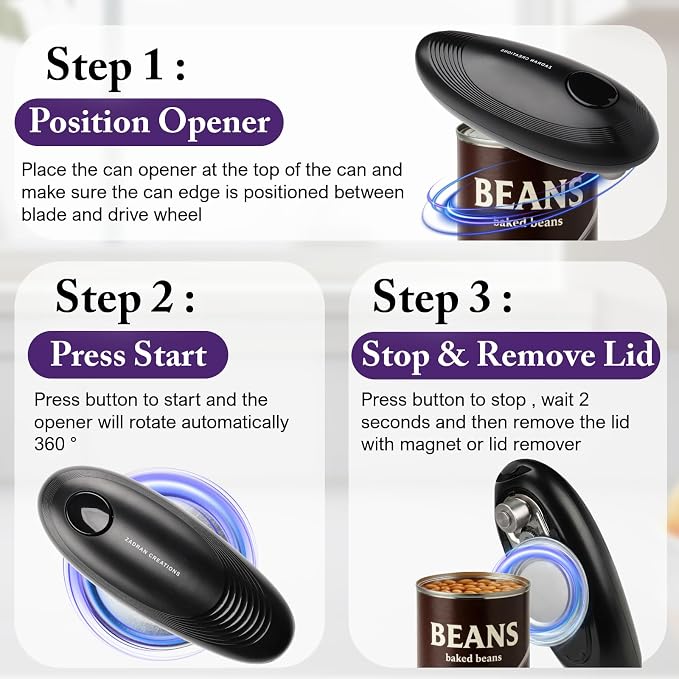 Electric Can Opener for Seniors, One Touch Automatic Battery Operated Can Opener with Smooth Edge, Hands Free, Fits All Can Sizes, Kitchen Gadgets for Arthritis