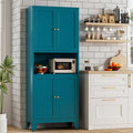 Bevivog Tall Pantry Cabinet with Microwave Shelf, 69" Metal Storage Cabinet with 4 Doors and Adjustable Shelves,Freestanding Metal Kitchen Hutch Cabinet, Blue Pantry Closet Storage Shelves with Doors
