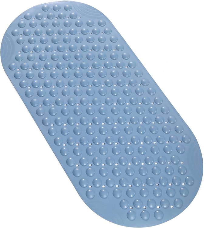 Bathtub Mat Non Slip TPE Bath Mat for Tub Bathroom Bath Tub Shower Mat for Kids Shower Floor Mat, Suction Cups Machine Washable Smooth/Non-Textured Tubs Only 35 x16 (Blue)