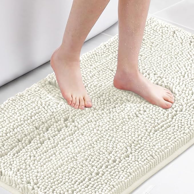 H.VERSAILTEX Microfiber Bath Rugs Chenille Floor Mat Ultra Soft Washable Bathroom Dry Fast Water Absorbent Bedroom Area Rugs, 24 x 42 - Inch, Cream