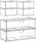 caktraie Acrylic Stackable Storage Drawers Set of 6, Clear Plastic Storage Drawer Organzier, Storage Organizer, Makeup Organizer,Ideal for Vanity, Bathroom,Cabinet,Pantry Organization