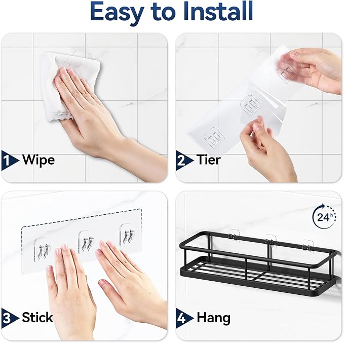 YASONIC Shower Caddy Adhesive, Rustproof Shower Organizer with Soap Holder, Large Capacity Shower Shelves for Inside Shower, No Drilling Bathroom Organizers and Storage for Home Decor（3 Pack Black）