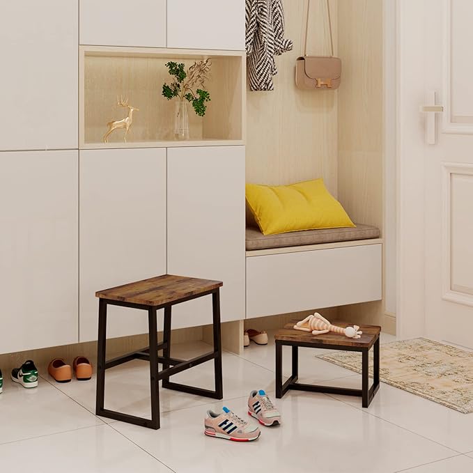 Step Stool for Adults, Hold up to 500Lb, 3 in1 Heavy Duty Sturdy Wooden 2 Step Stool for Kichen/Bathroom/High beds, Metal Frame, Non-Slip Pads