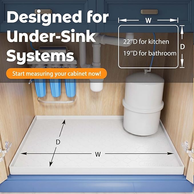 Jin&Bao Waterproof Under Sink Mat 34" x 22", Thick Silicone Mat Cabinet Protector for Kitchen and Bathroom, Shelf Liner, Home Organizer and Storage, Multipurpose Tray for Gadgets and Essentials