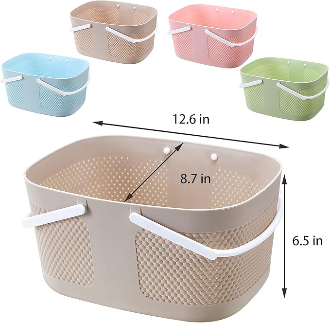 Shower Caddy Basket, Portable Large Capacity Thickened Plastic Organizer Storage Tote with Handles Drainage Toiletry Bag Bin for Bathroom, College Dorm Room Essentials, Kitchen, Camp, Gym, Khakis