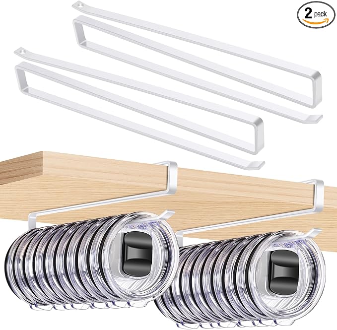 2pack Tumbler Lid Organizer for Corner Cabinets, Space-Saving Cup Holder, Water Bottle Accessories Storage，Kitchen Storages Organization Solution, No Adhesive or Drilling Needed up to 24 Lids (white)