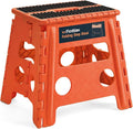 Flottian 13" Folding Step Stool for Adults and Kids Holds Up to 300 lbs,Non-Slip Folding Stools with Handle, Compact Plastic Foldable Step Stool for Bathroom,Bedroom, Kitchen,Orange-Red,1PC