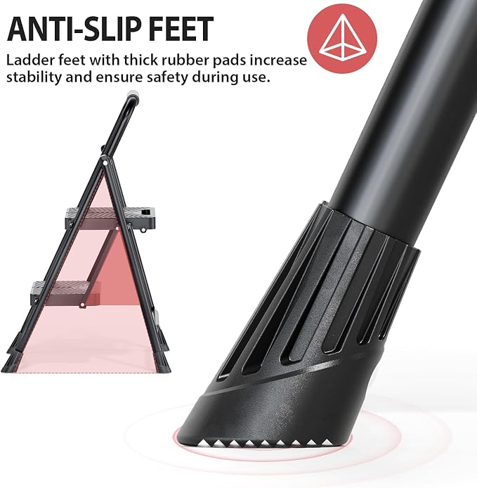 KINGRACK Folding 2 Step Ladder, Portable Ladder for Multi-Purpose, Home, Kitchen, Heavy Sturdy Steel Step Stool with Anti-Slip Wide Pedals, Handrail, Safe-Lock Design, Pass 500lbs Load Testing, Black