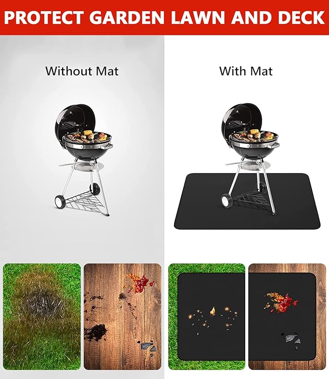 Protebox 60 x 40 inch Under Grill Mats for Outdoor Grill, Double-Sided Fireproof Deck and Patio Protector Mat, Waterproof Oil-Proof BBQ Floor Pad Indoor Fire Pit Fireplace Mat