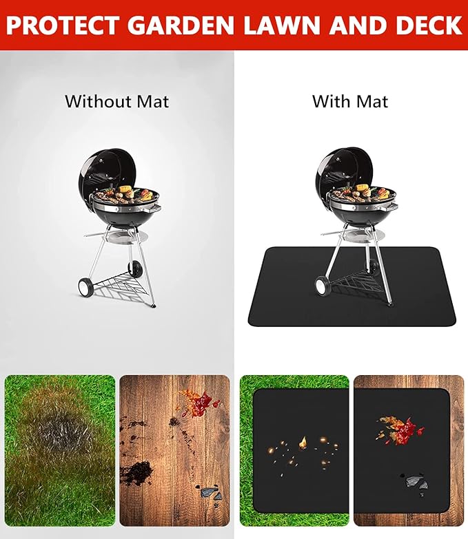 Protebox 75 x 40 inch Under Grill Mats for Outdoor Grill, Double-Sided Fireproof Deck and Patio Protector Mat, Waterproof Oil-Proof BBQ Floor Pad Indoor Fire Pit Fireplace Mat (0.9mm)