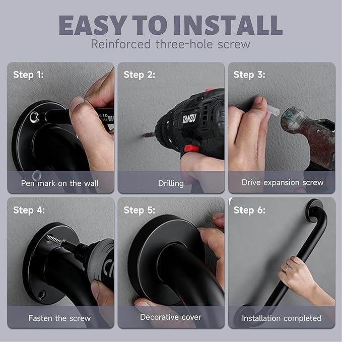 24 Inch Shower Grab Bar 1.25" Dia, Black Anti Slip Bathroom Grab Bar, 304 Stainless Steel Knurled Handicap Grab Bars, Safety Support Handrail, Assist Bath Shower Handle for Elderly Injury Senior