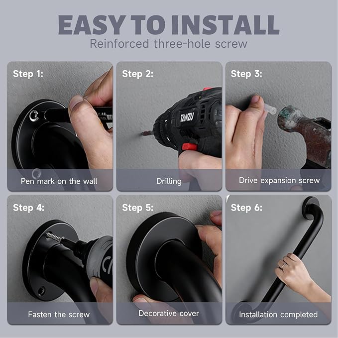 36 Inch Shower Grab Bar 1.25" Dia, Black Anti Slip Bathroom Grab Bar, 304 Stainless Steel Knurled Handicap Grab Bars, Safety Support Handrail, Assist Bath Shower Handle for Elderly Injury Senior