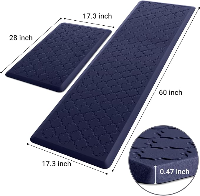 Kitchen Mat [2 PCS] Cushioned Anti-Fatigue Floor Mat Water Resistant Non-Skid Kitchen Mats and Rugs Ergonomic Comfort Foam Kitchen Rugs Standing Mat for Floor Office Sink(Blue,17.3"x28"+17.3"x60")