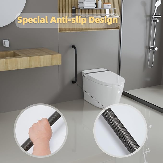 12 Inch Shower Grab Bar, Matte Black Bathroom Grab Bar Handle with Anti-Slip Knurled Grip, Stainless Steel Bath Balance Bar, 1.0" Diameter Bath Safety Bar Support for Seniors Elderly Pregnant
