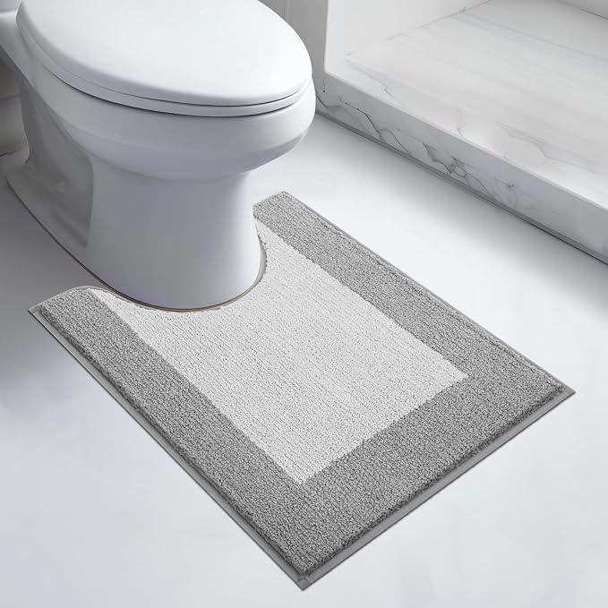 anllugs Bathroom Rugs U-Shaped 20" x 24", Non-Slip Extra Soft Absorbent Bath Rugs, Machine Washable Quick Dry Bath Mats for Toilet Base, Light Grey & Grey