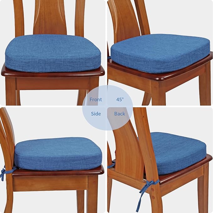 BUYUE Thickened 2.5" Dining Chair Cushions Set of 6, U-Shape High Density Foam Comfortable Chair Pads for Kitchen, Slip Resistant Indoor Seat Cushions (6 PCS, Dark Blue)