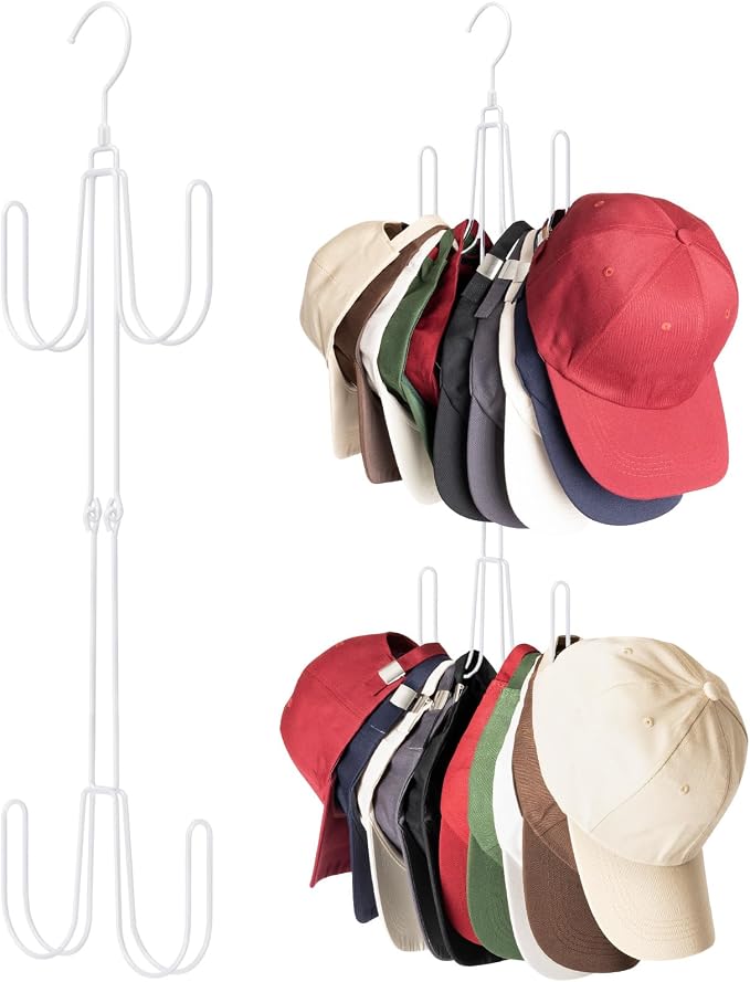 NANATI Hat Hangers for Closet, 1 Pack Stainless Steel Hat Organizer, Hat Racks for Baseball Caps, Cap Organizer for Baseball Caps, White