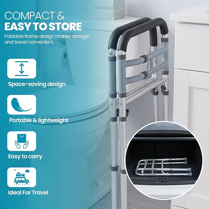 Toilet Safety Rails for Seniors | 350 lb Capacity Adjustable Toilet Handles for Elderly Adults, Heavy-Duty Toilet Safety Frame with Support Handles for Handicap Users & Mobility Assistance