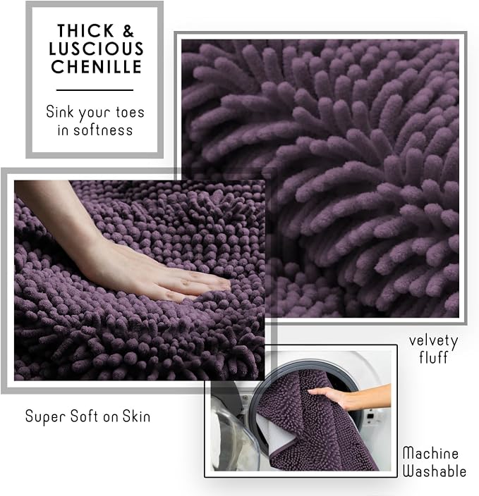Hearth & Harbor Bathroom Rugs, Chenille Bath Mat - Machine Washable Bath Mats for Bathroom Non-Slip Backing Rubber, Quick Dry Bathroom Mat
