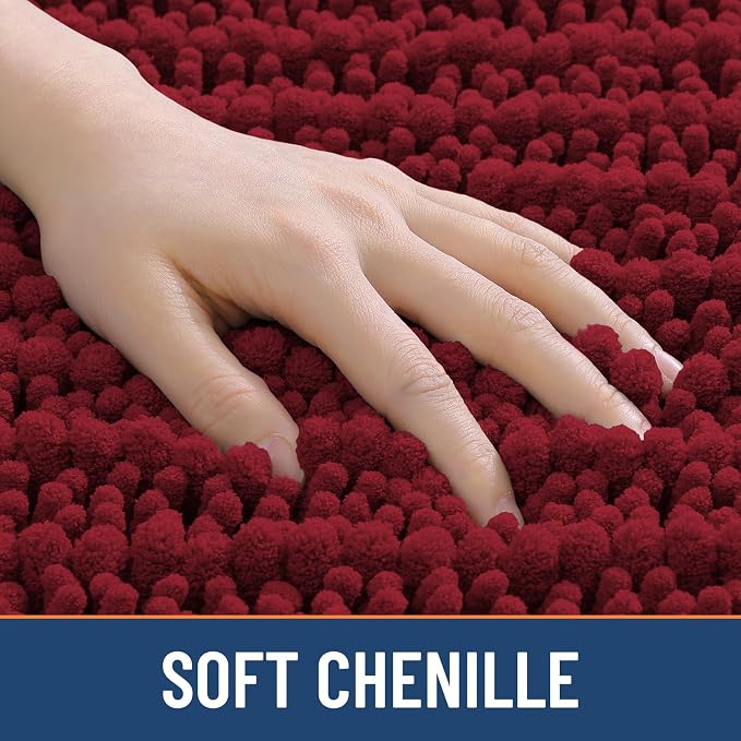 Smiry Bathroom Rugs Mat 47x24, Extra Soft Absorbent Chenille Bath Rugs, Non Slip Rubber Backing Machine Washable Quick Dry Bath Mats for Bathroom Floor, Tub, Shower, Home Decor Accessories, Red