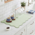 Scalloped Dish Drying Mat for Kitchen Counter, Absorbent Easy Clean Non-slip Coffee Bar Station Accessories, Trendy Cute Aesthetic Modern Drainer Kitchen Drying Mat, Sage Green 12" x 19"