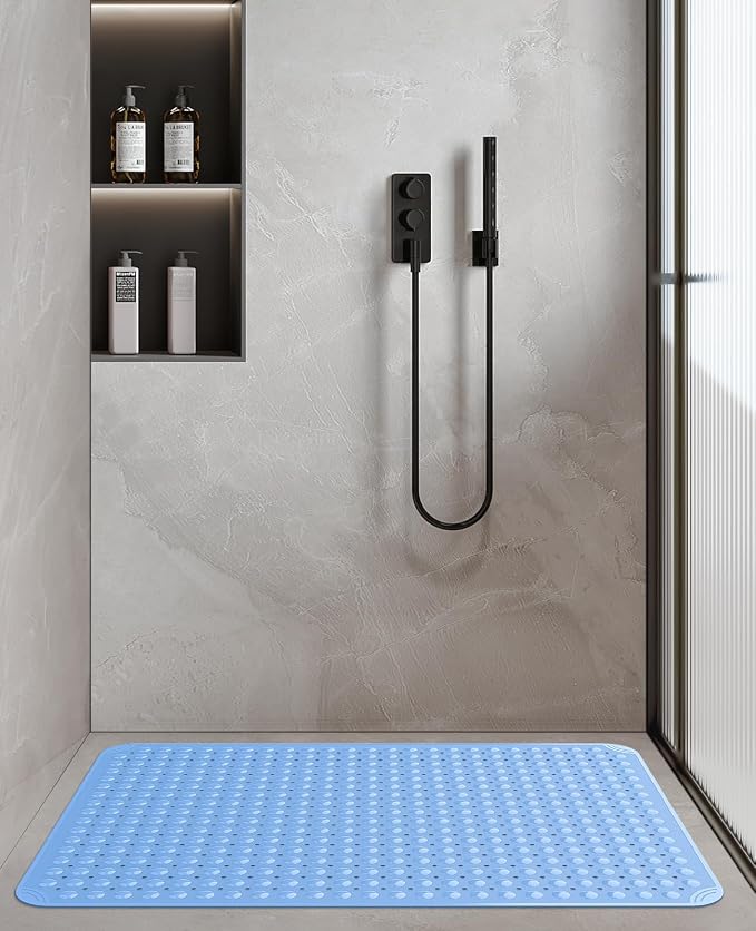 Yolife Extra Large TPE Shower Mat, 47.2" L x 31.5" W Anti Slip Bath Mat with Drain Holes and Suction Cups, Large Size Mat More Suitable for Shower Stall, No Odor, Heavy Mat