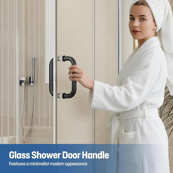 Ranbo Matte Black 6" （CTC） Tubular Back-to-Back Shower Door Handle，3/4" Diameter Pull Handles with Metal Washers, for 1/4"- 1/2" Thick Glass and 1-3/8" - 2-1/6" Thick Wooden or Metal Doors