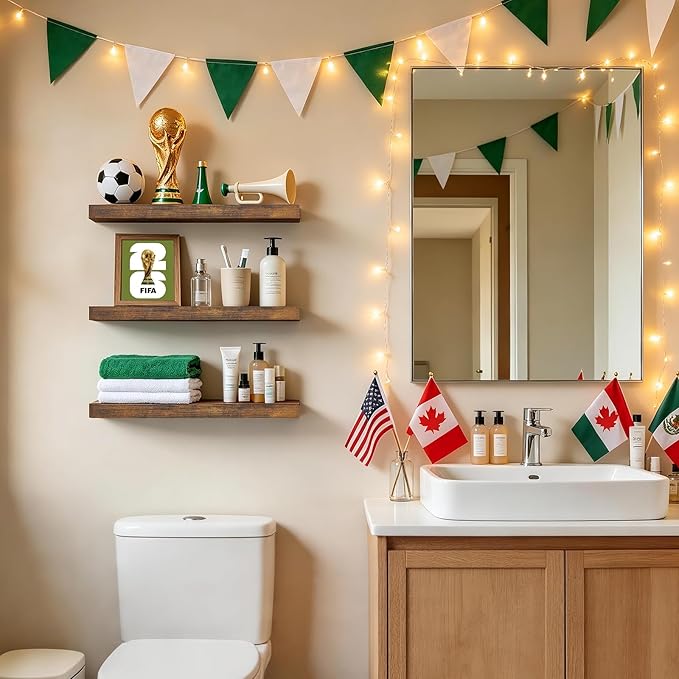 BAYKA Bathroom Floating Shelves for Wall Set of 3 - Rustic Brown Farmhouse Wood Shelves Over Toilet for Bedroom, Kitchen, or Living Room Decor Display, Storage for Plants, Toilet Paper or Bath Towels