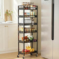6 Tier Slim Storage Cart, Narrow Rolling Cart with Wheels, Narrow Mobile Utility Shelf Unit Organizer for Kitchen, Bathroom, Laundry Room, Living Room, Small Places, 10in(W), Black