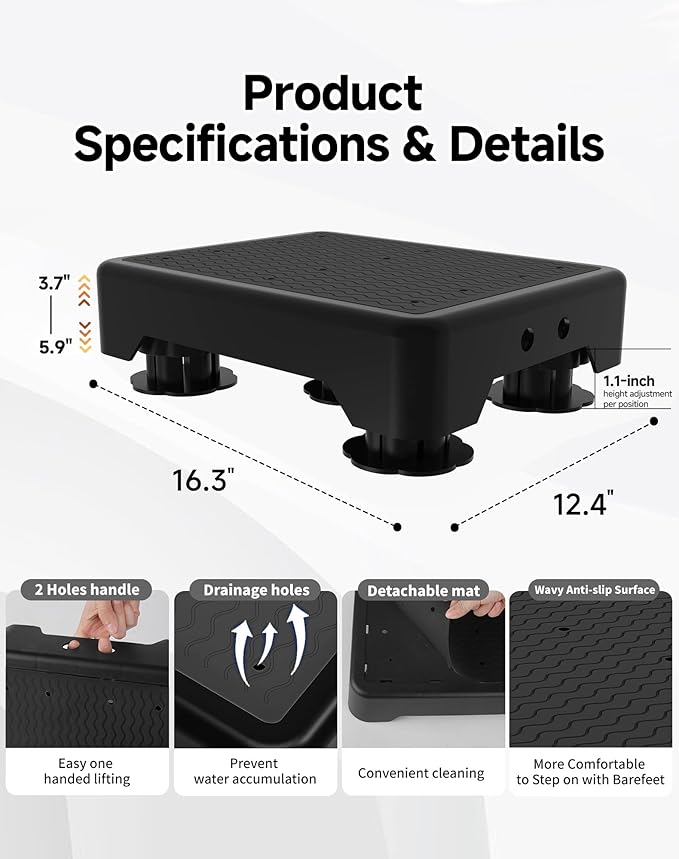 Adjustable Step Stool for Adults, Toddler Step Stools, 660 LBS Capacity Non-Slip Safety Step Platform for Elderly, Portable Stair Assist for Cars, Bedside, Kitchen, and Shower, Black
