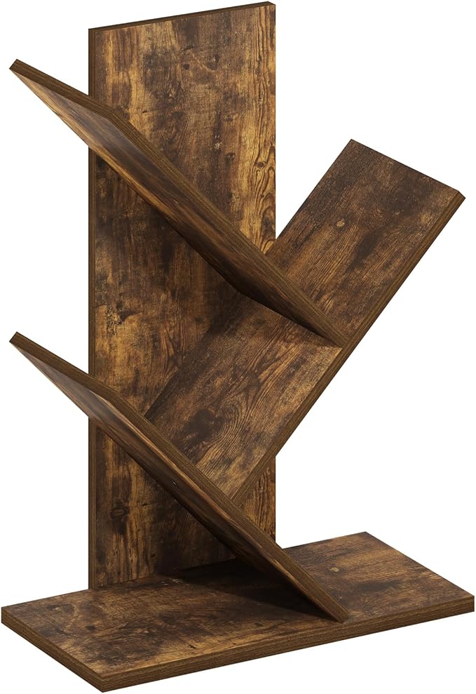 Furinno Tree Book Shelf, 3-Tier Bookshelf with Angled Open Shelf, Tree Bookcase for Room Decor, 8.4 x 15.7 x 21.3, for Organization and Storage, for Living Room, Bedroom, Home Office, Amber Pine | Furinno