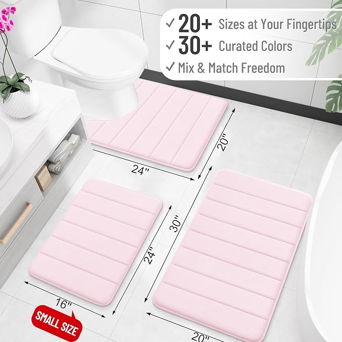 OLANLY Memory Foam Bath Mat 44x32, Super Soft Absorbent Bathroom Rugs, Quick Dry, Machine Washable Shower Floor Rugs, Bathmat Carpet, Bathroom Home Decor Accessories, Pink