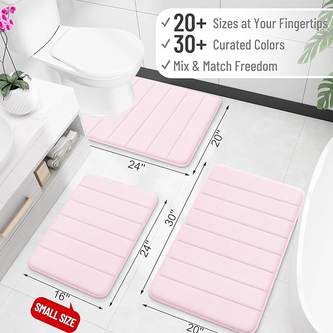 OLANLY Memory Foam Bath Mat 40x24, Super Soft Absorbent Bathroom Rugs, Quick Dry, Machine Washable Shower Floor Rugs, Bathmat Carpet, Bathroom Home Decor Accessories, Pink