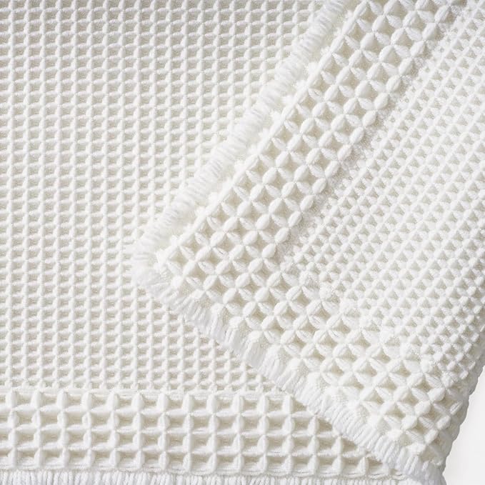 RESARE Waffle Bath Mat for Bathroom, Super Absorbent Bathroom Rugs Non Slip Machine Washable, Ultra Soft Quick Dry Boho Bath Rugs with Tassels, Farmhouse Home Decor Accessories, 18"x30" White