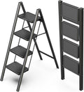 WOA WOA Step Ladder for Home, Foldable Step Stool for Kitchen with Non-Slip Pedals, Sturdy Ladders Supports up to 330 lbs, Compact and Portable - 4 Step/Black