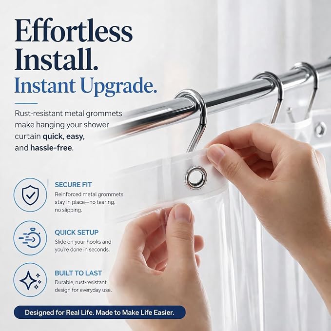 EHZNZIE Frosted Shower Curtain Liner 72x72, PEVA Waterproof Bath Curtain, No Chemical Smell, 3 Weighted Magnets, Durable with Rustproof Metal Grommets