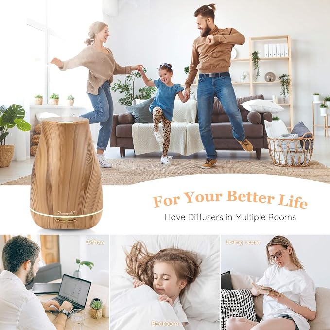 Aromatherapy Essential Oil Diffuser for Room: 100ml Air Humidifier Aroma Scent Cool Mist Diffusers Colorful Light Cute Mini Small Waterless Auto Off Ultrasonic for Home Bedroom (Yellow Wood Grain)
