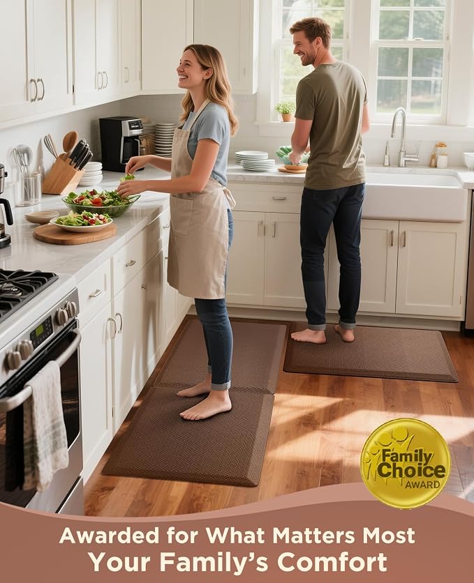 Ophanie Kitchen Mats for Floor, 1/2 Inch Thick Kitchen Rugs, 20x32 Anti Fatigue Standing Cushioned Mat, Waterproof,Comfort Ergonomic Mat for Office, Home, Sink, Brown Non-Slip Bottom