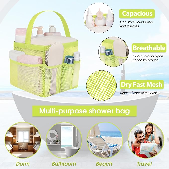 Attmu Mesh Shower Caddy Portable for College Dorm Room Camping Essentials, Shower Caddy Dorm with 9-Pockets, Large Capacity Hanging Basket Bathroom Bag for Toiletry, Swimming, Gym, Camp, Beach