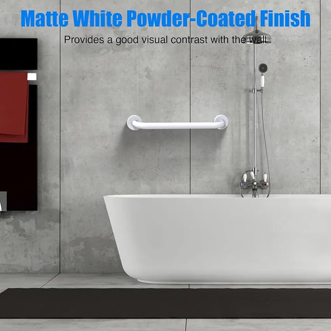 ROTHLEY 18 Inch Bathroom Safety Grab Bar: Matte White Shower Grab Bars with Concealed Screws for Elderly or Handicapped