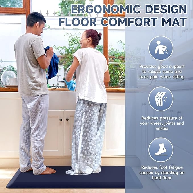 StepRite 4/5 Inch Thick Kitchen Mat Anti Fatigue Mat Kitchen Rugs Kitchen Decor Non-Slip, Stain & Water Resistant, Kitchen Mats Desk Mat for Kitchen, Office, Workshop, Blue, 17'' x 39''