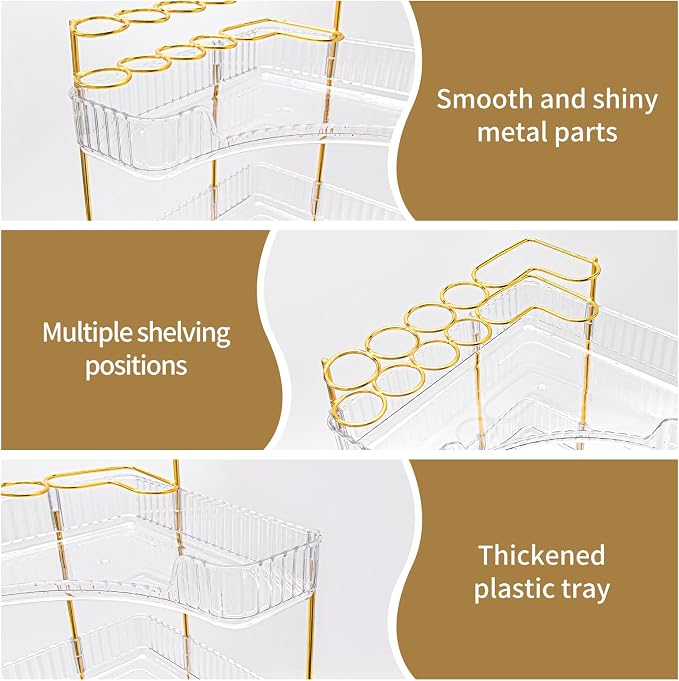 NATURE'S SOURCE Makeup Organizer for Vanity, 3-Tier Corner Bathroom Organizer Countertop with Makeup Brush Holder, Corner Counter Storage for Bathroom, Dresser, Kitchen（Clear