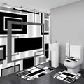 Yddsky 4 Pcs Black Geometric Shower Curtain Sets with Rugs Black Bathroom Sets with Shower Curtain and Rugs Modern Bathroom Curtains Shower Set with Toilet Lid Cover for Bathroom Decor Accessories